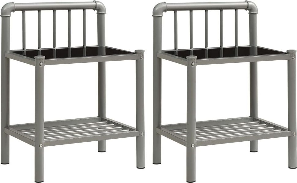 vidaXL Szafki nocne, 2 szt., szaro-czarne, metal i szkło