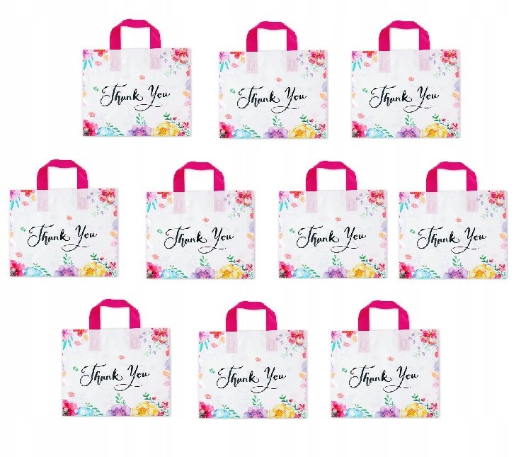 Torebki prezentowe Thank You Urodziny Party różowe kwiaty 10 szt