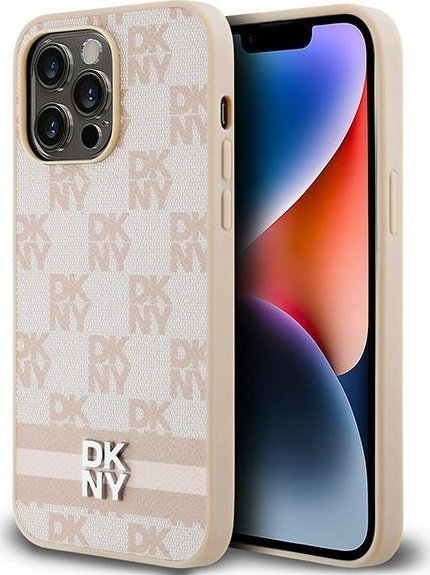 DKNY DKHCP14XPCPTSSP iPhone 14 Pro Max 6.7" różowy/pink hardcase Leather Checkered Mono Pattern & Printed Stripes