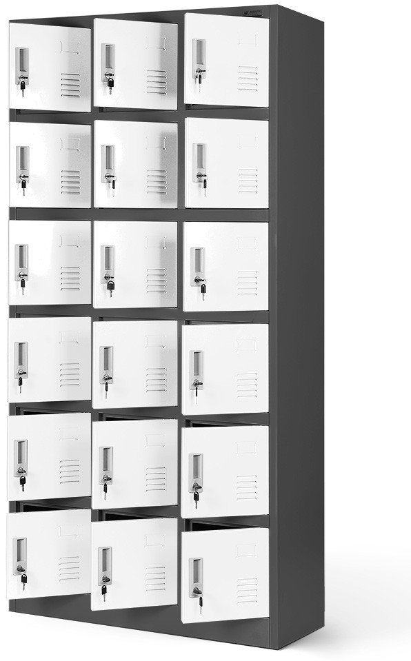 Spind Schließfachschrank mit 18 Fächern KAROL, 900 x 1850 x 400 mm, anthrazit-weiß