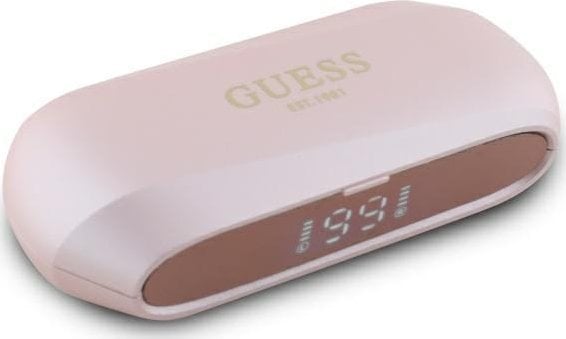 Słuchawki Guess Guess Bluetooth Headphones GUTWSC2MCDSP TWS + Docking Station Pink/Pink Elongated Metallic Printed Logo
