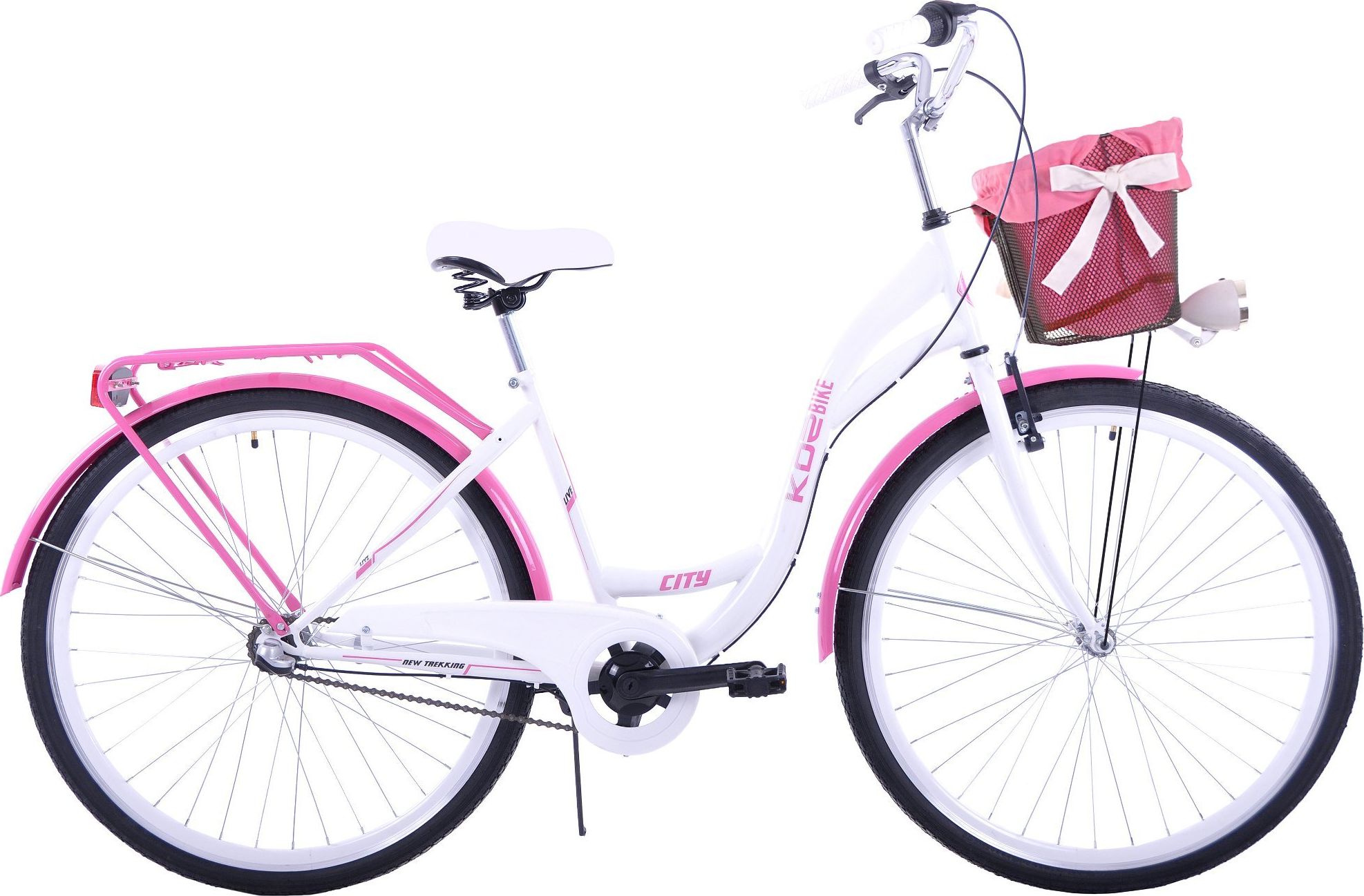 Kozbike (K19) Rower miejski damski Kozbike 28 biało-różowy 3 biegi