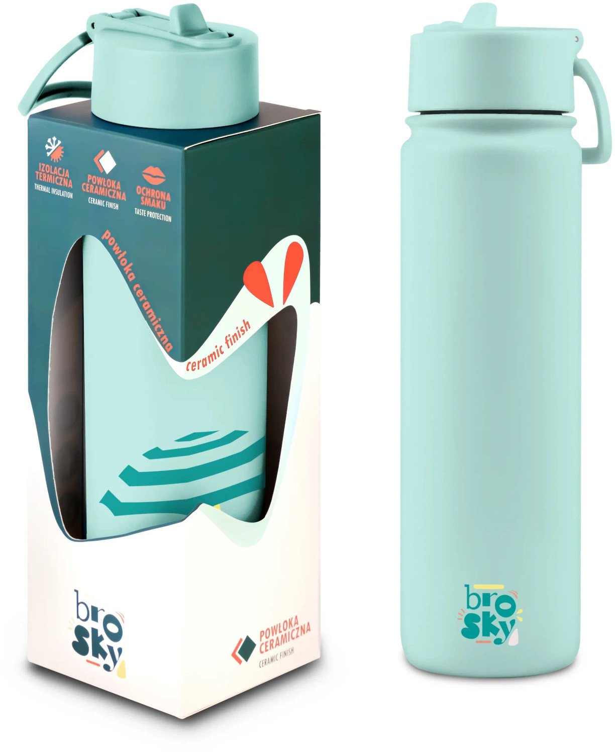 Brosky O. Miętowa metalowa butelka na wodę ze słomką 680 ml