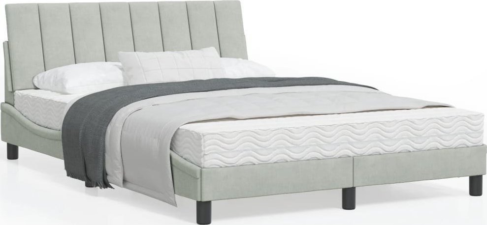 vidaXL Rama łóżka z LED, jasnoszara, 140x190 cm, aksamitna