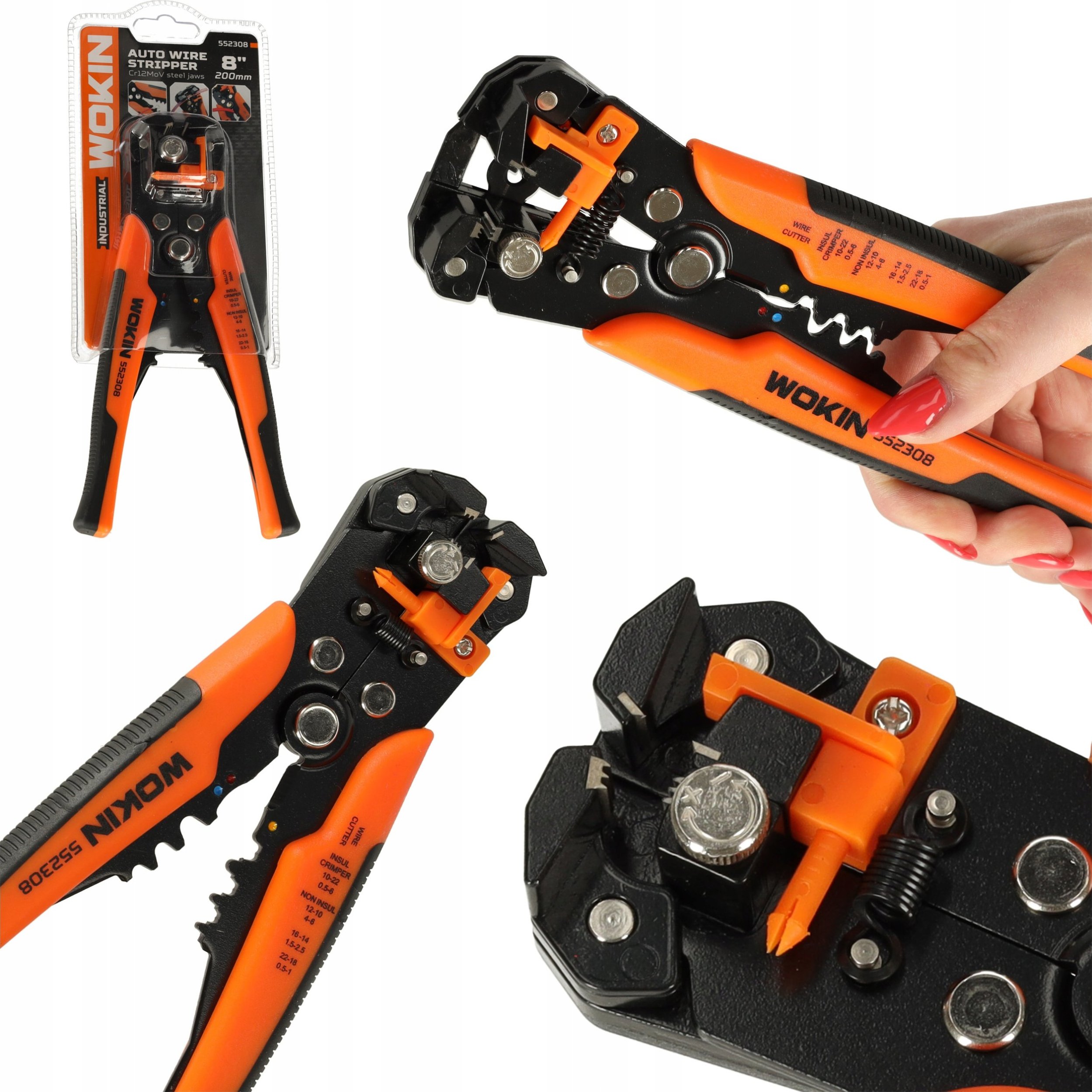 KIK WOKIN Ściągacz do izolacji przewodów kabli szczypce zaciskanie przewodów regulowany 0,2-6mm automatyczny regulowana siła nacisku profilowane uchwy