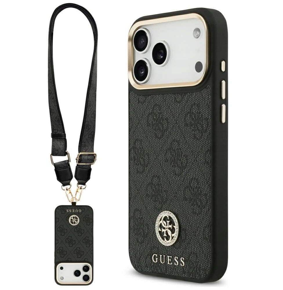 Etui Guess 4G Srtass Logo & Big Strap Metal Buttons MagSafe do iPhone 17 Pro Max czarny