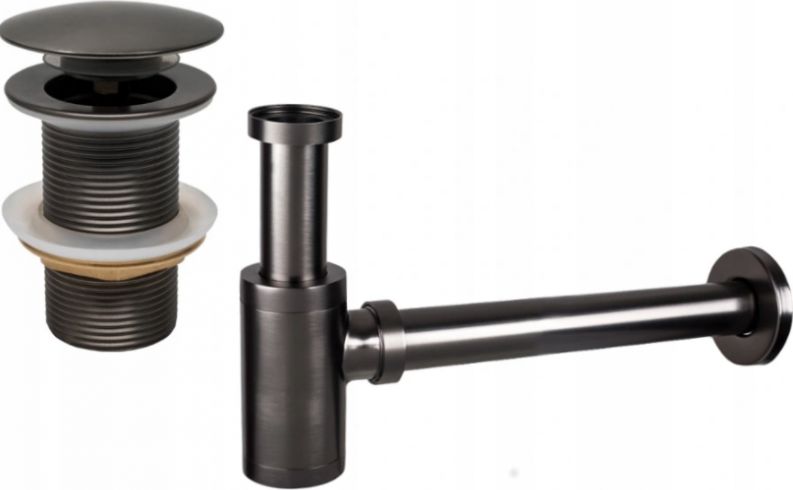 Syfon Mexen Mexen półsyfon umywalkowy okrągły z korkiem klik-klak, bez przelewu, grafit - 7991050-66