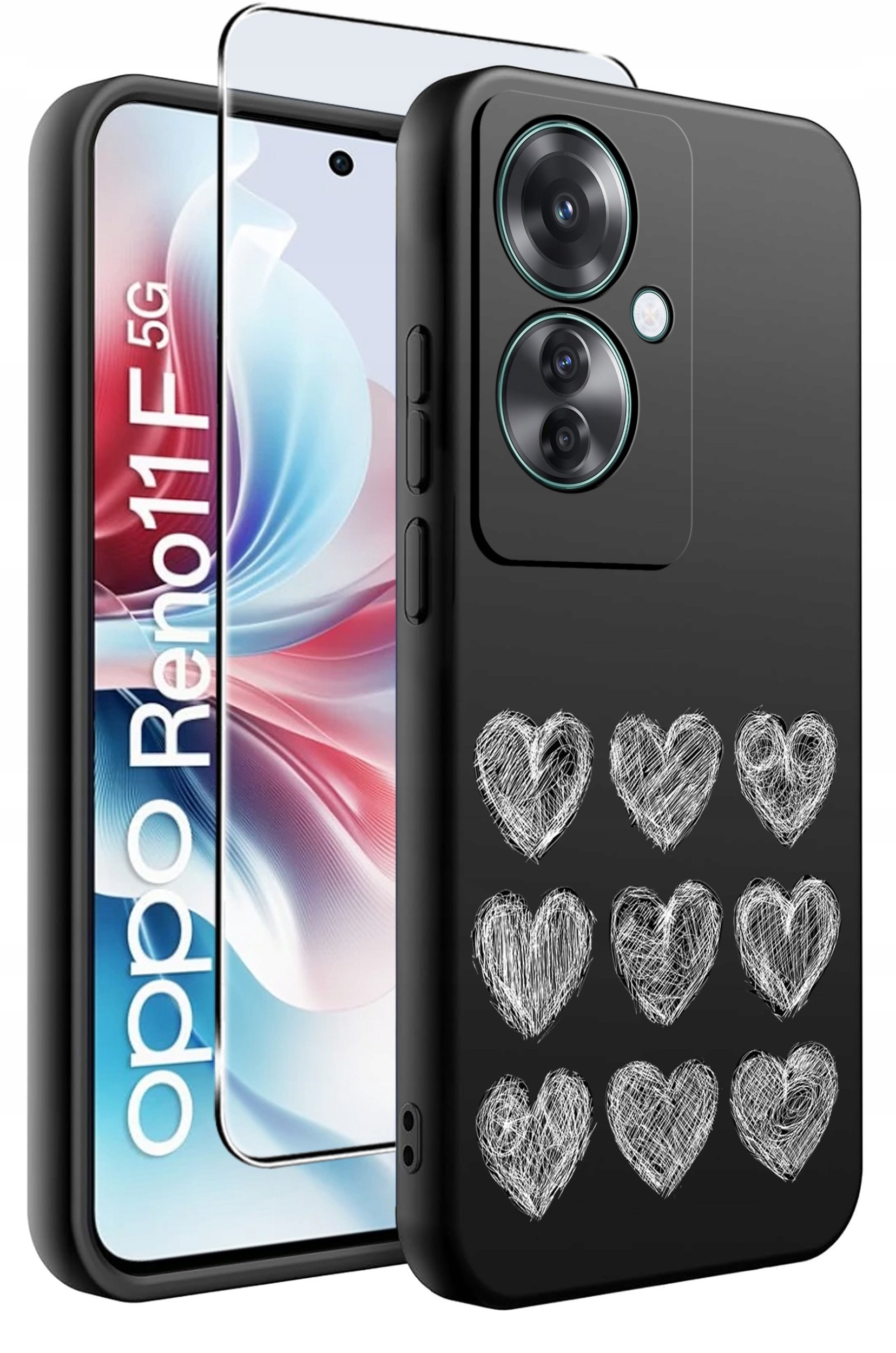 ETUI do Oppo Reno11 F 5G WZORY | SILIKONOWE MATT CASE + SZKŁO HARTOWANE 9H