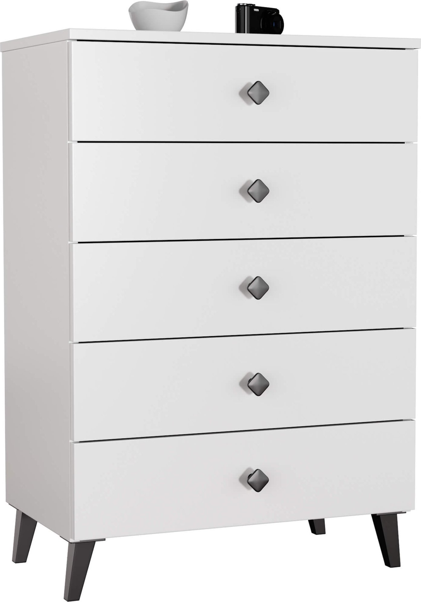 Fabryka Mebli Akord Komoda do salonu MOBI 60 cm 5 szuflad szafka glamour - biała czarna