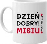 Koszulkowy Dzień dobry misiu, kocham Cię - kubek na prezent dla chłopaka