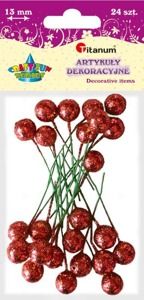 Titanum Kulki brokatowe na piku 24 szt. czerwone