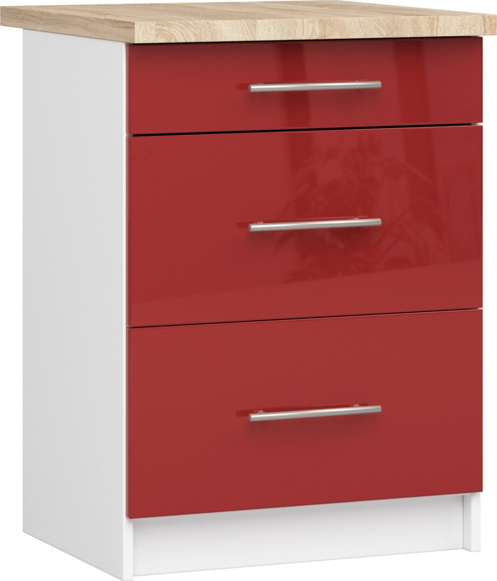 Fabryka Mebli Akord SZAFKA KUCHENNA OLIWIA S 60cm 3SZ + BLAT BIAŁA / CZERWONY POŁYSK