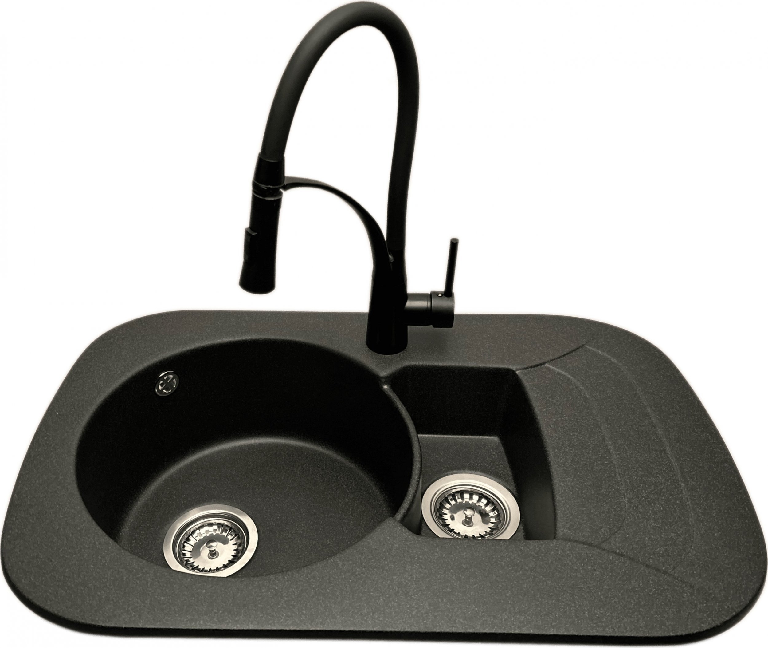 Zlewozmywak PREHNIT Zlewozmywak 1,5 komorowy z ociekaczem VIGEN grafit z prawym ociekaczem + bateria NEXO