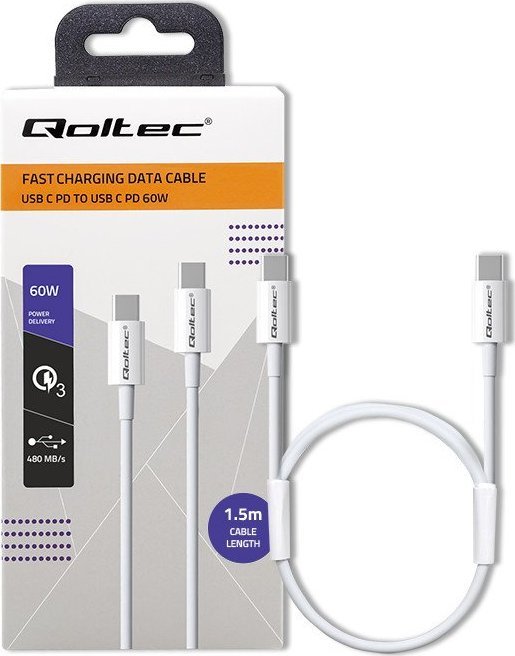 Kabel USB Qoltec USB-C - USB-C 1.5 m Biały (52360)