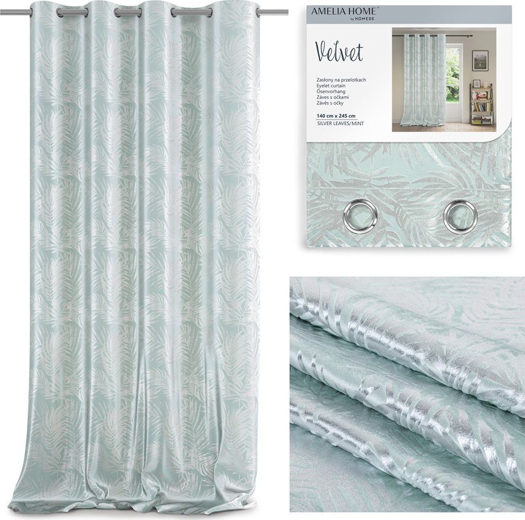 AmeliaHome CURT/AH/VELVET/SILVERLEAVES/MINT/140X245