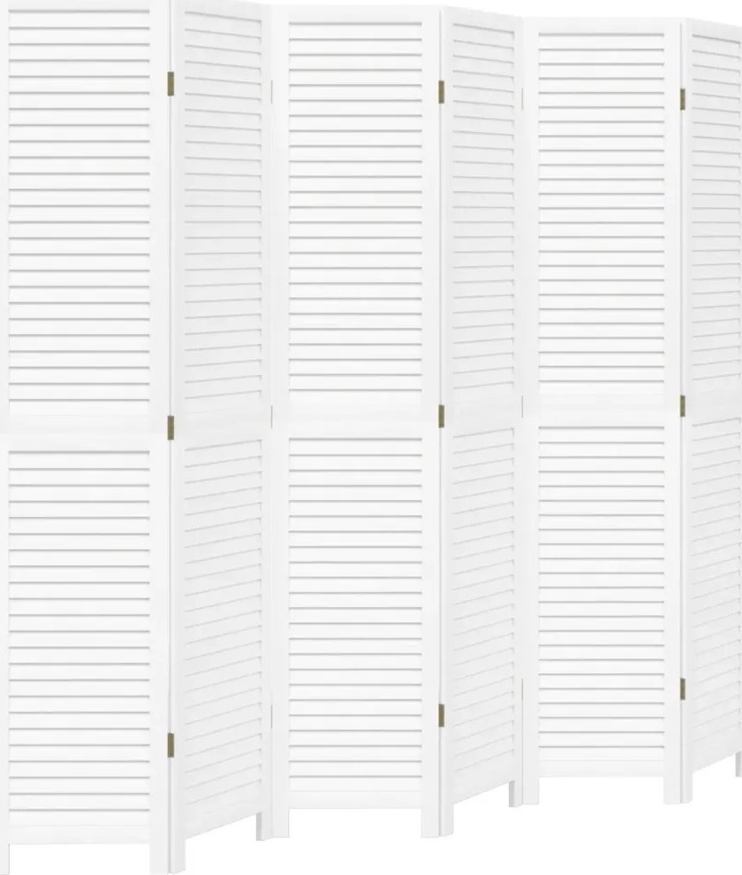 vidaXL Parawan pokojowy, 6-panelowy, biały, lite drewno paulowni