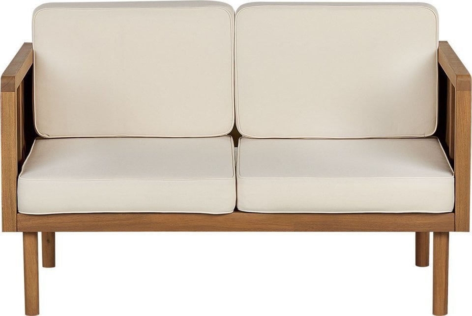 Beliani Sofa dwuosobowa z drewna akacjowego z białymi poduszkami BARATTI!
