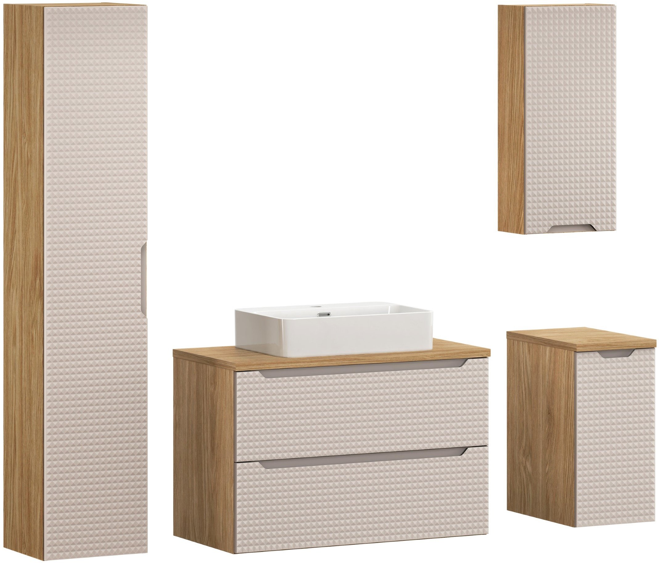 Zestaw meblowy 90cm z blatem, umywalką nablatową Trust i szafką wysoką