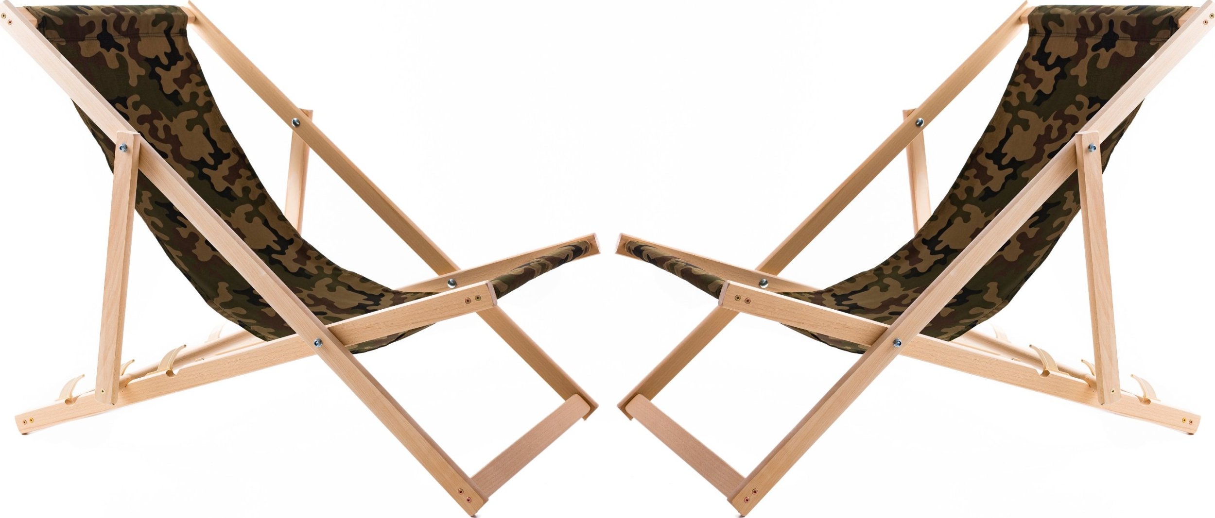 2X LEŻAK PLAŻOWY OGRODOWY DREWNIANY SKŁADANY WOODOK moro tkanina