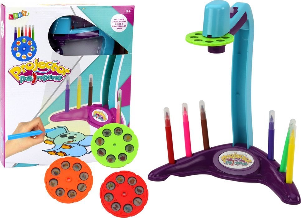 LeanToys Projektor Do Rysowania 3 Wymienne Dyski Pisaki Fioletowy
