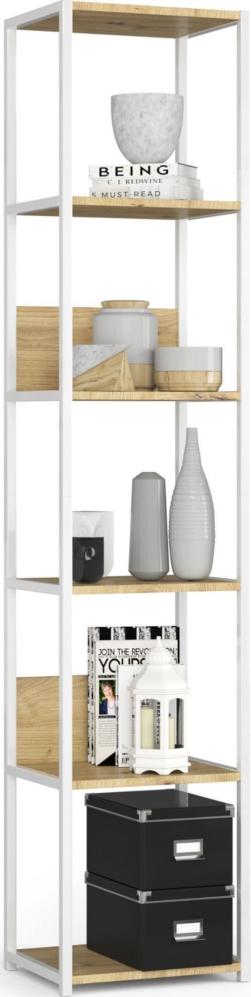 Fabryka Mebli Akord Regał loftowy metalowy 40 cm - biały-dąb artisan - 6 półek