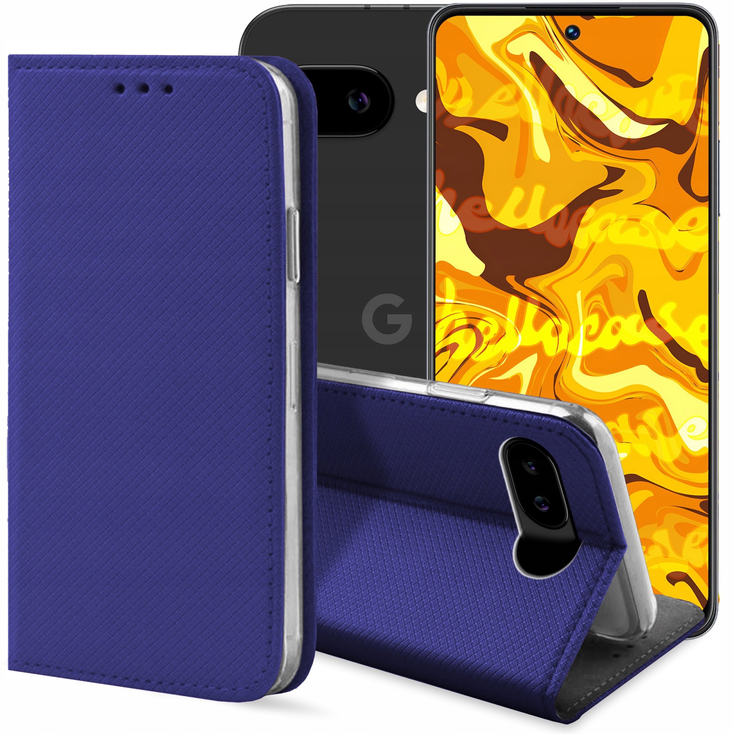 ETUI Z KLAPKĄ DO GOOGLE PIXEL 9A GRANATOWE ZAMYKANE MAGNETYCZNE KABURA CASE