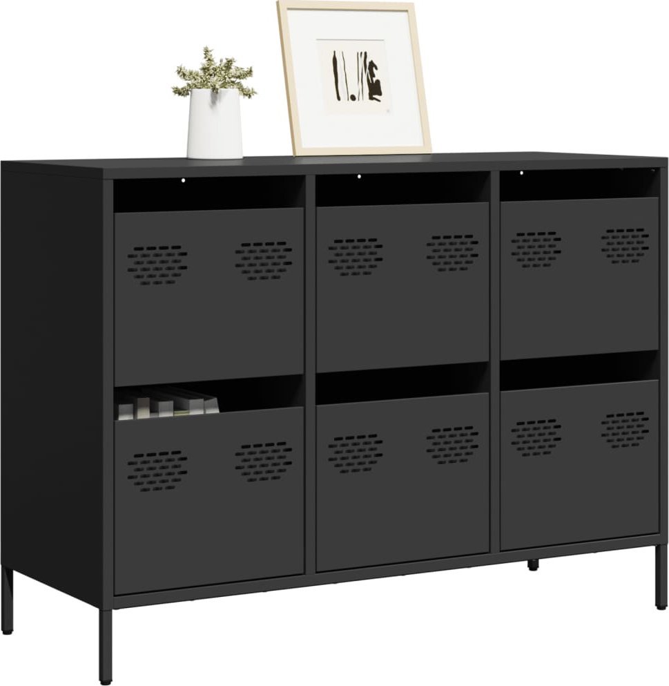 vidaXL Szafka, czarna, 101,5x39x73,5 cm, stal walcowana na zimno