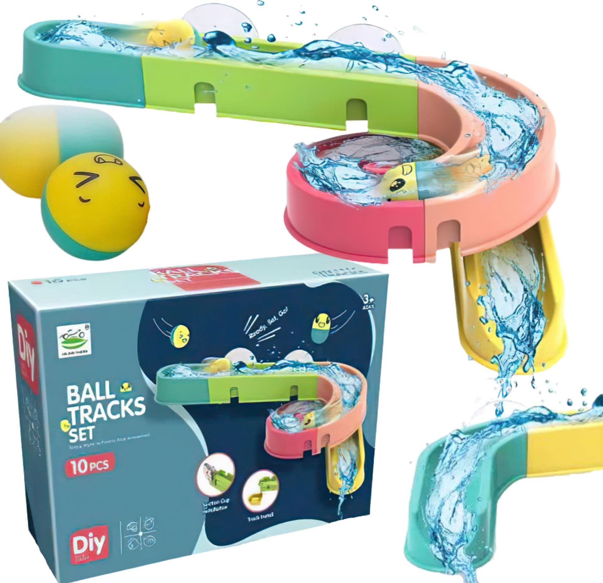 ProNice DUŻA ZJEŻDŻALNIA DO KĄPIELI TOR ZABAWKA DO WANNY WODNY KULKOWY ZESTAW WODY