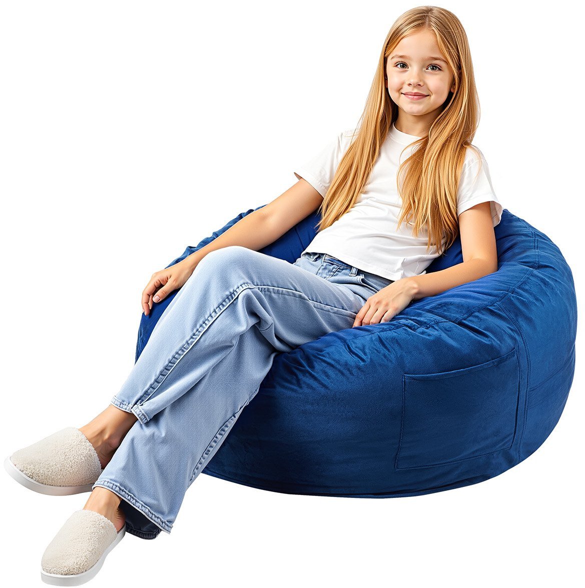 Fotel Worek Okrągły z Pokrowcem Niebieski 890 x 890 x 560 mm