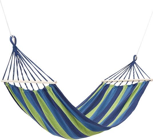 Nils Extreme Hamak z drewnianą belką 70 cm i metalowym uchwytem niebieski 200x100 cm (NC9001)