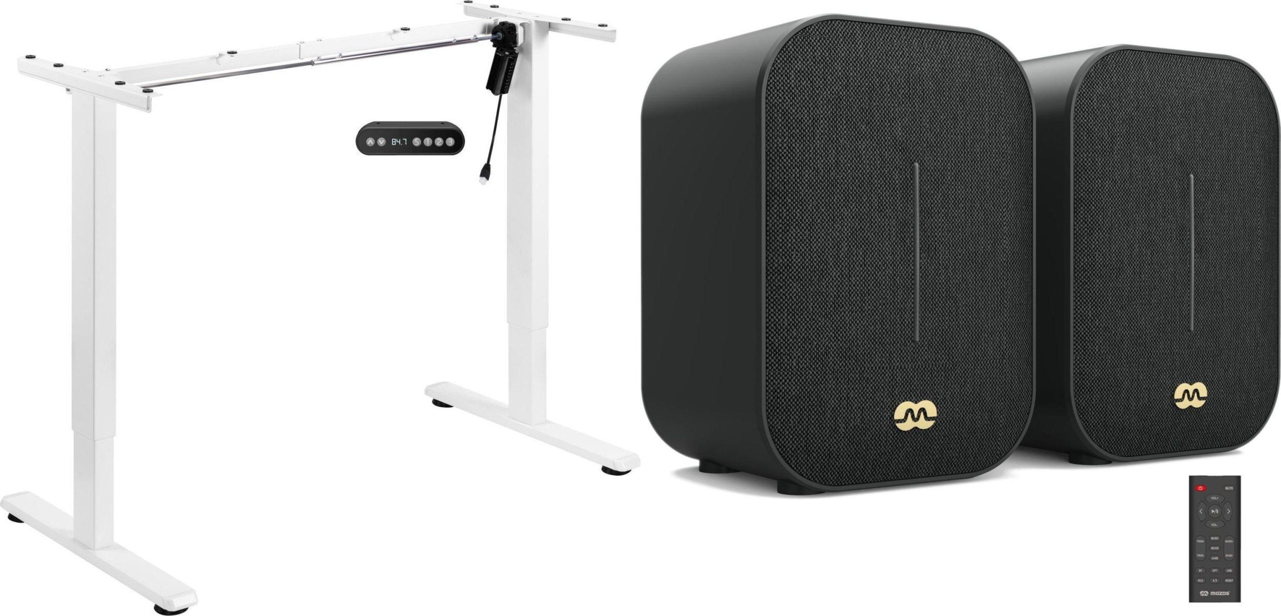 Mozos Mozos Stelaż do biurka biały z elektryczną regulacją wysokości BIAŁY + Głośniki komputerowe Agera