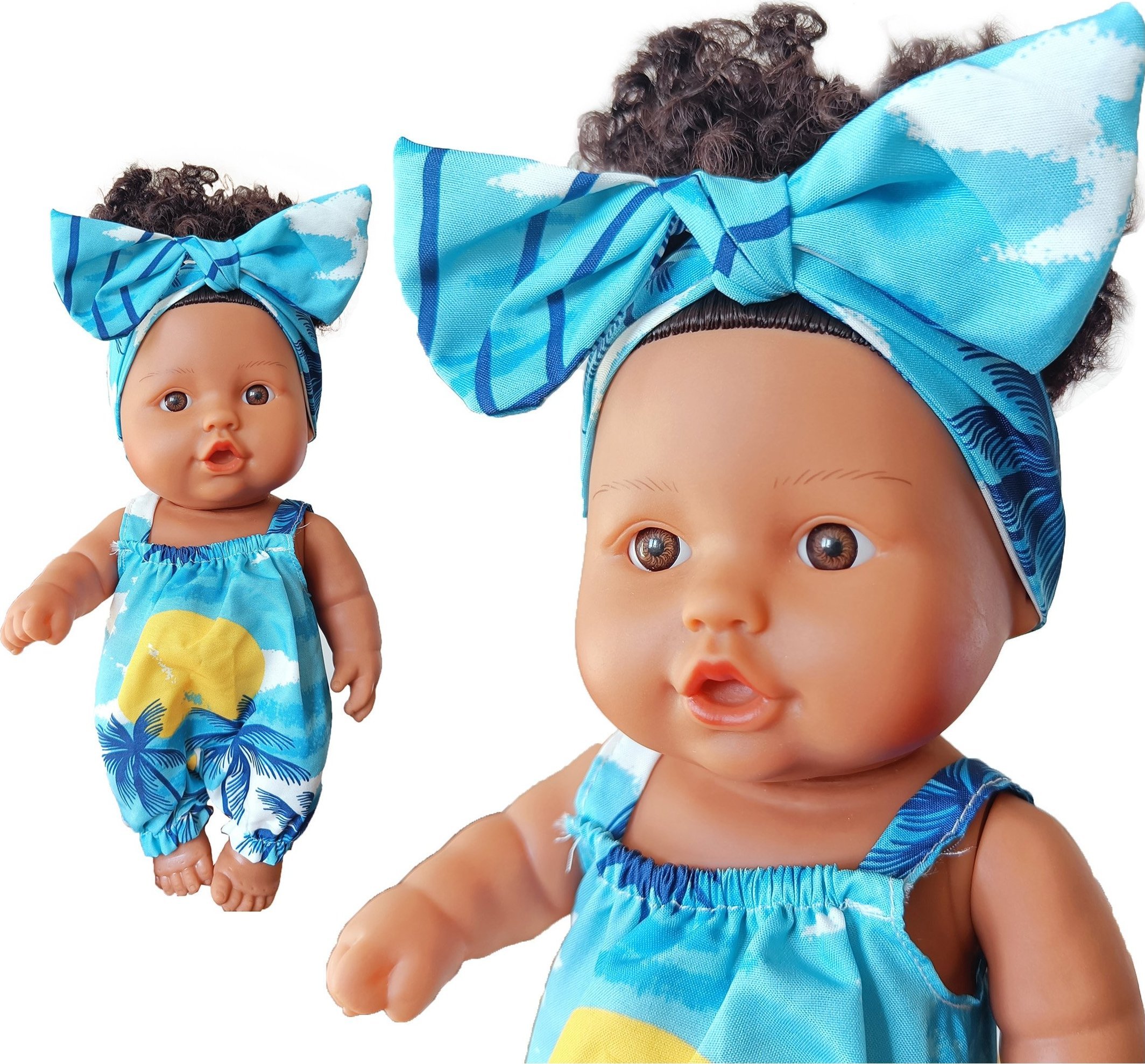 Happy Kiddo SN84528 Lalka bobas ciemnoskóra jak żywa z włosami włosy afro duża piękna prezent