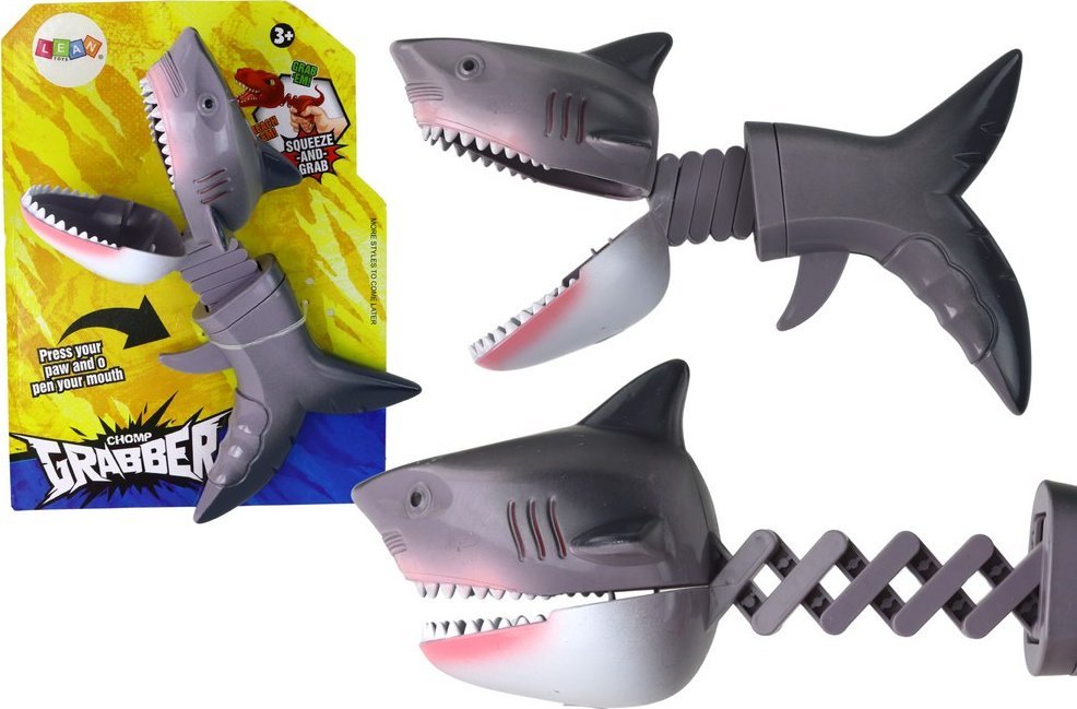 LeanToys Zabawka Gryząca Chwytacz Rekin Sprężyna Szary