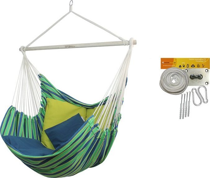 Spokey Fotel hamakowy z zestawem montażowym, zielony Bench De Luxe Z + F3