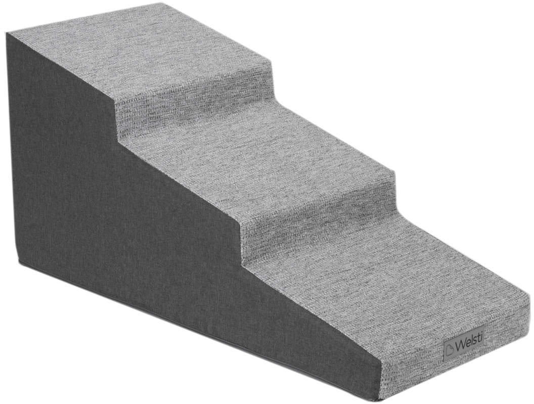 Schody dla psa Welsti 40cm 3 pochylne stopnie ciemne szare szerokie i twarde dla dużych psów do 60 kg