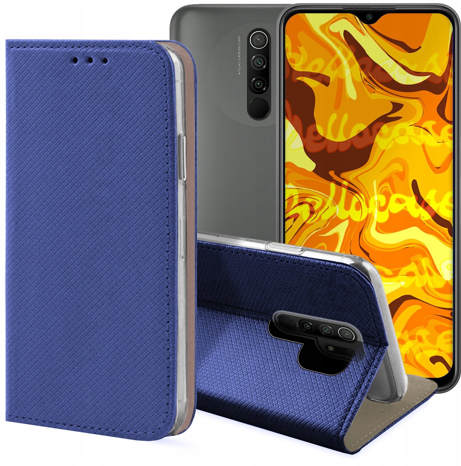 ETUI Z KLAPKĄ DO XIAOMI REDMI 9 GRANATOWE ZAMYKANE MAGNETYCZNE OCHRONNE