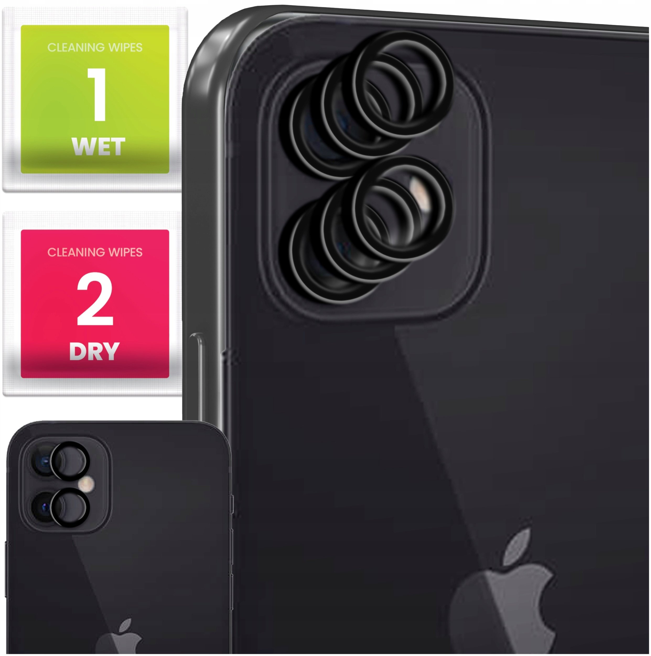 6x Szkło Na Aparat Do Apple iPhone 12 Mini / 12 / 11 (Na Obiektywy, Czarne)