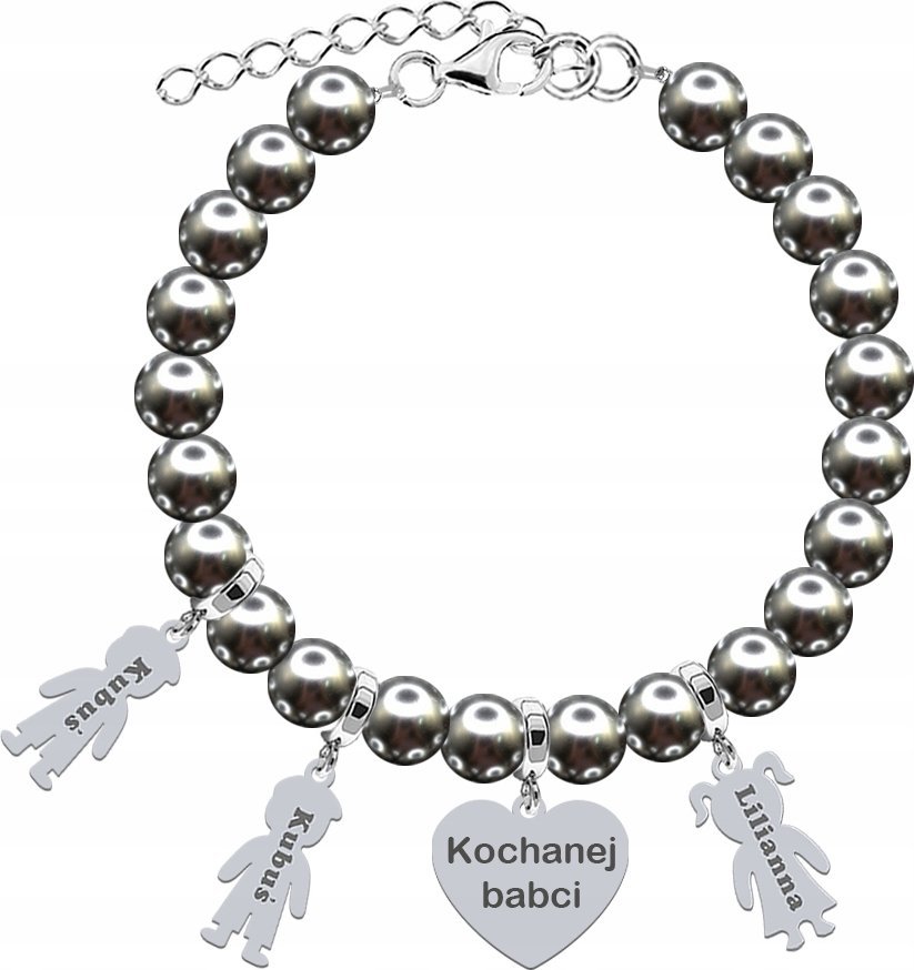 Radziszewska Jewellery Bransoletka Srebrna IMIĘ DZIECKA Prezent Perły 925 GRAWER ŻYCZENIA GRATIS
