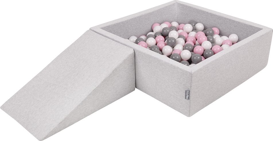 KiddyMoon Piankowy plac zabaw PPZP-KW30D-112 z piłeczkami jasnoszary: biały-szary-pudrowy róż basen 100/klin L Zabawka plac zabaw