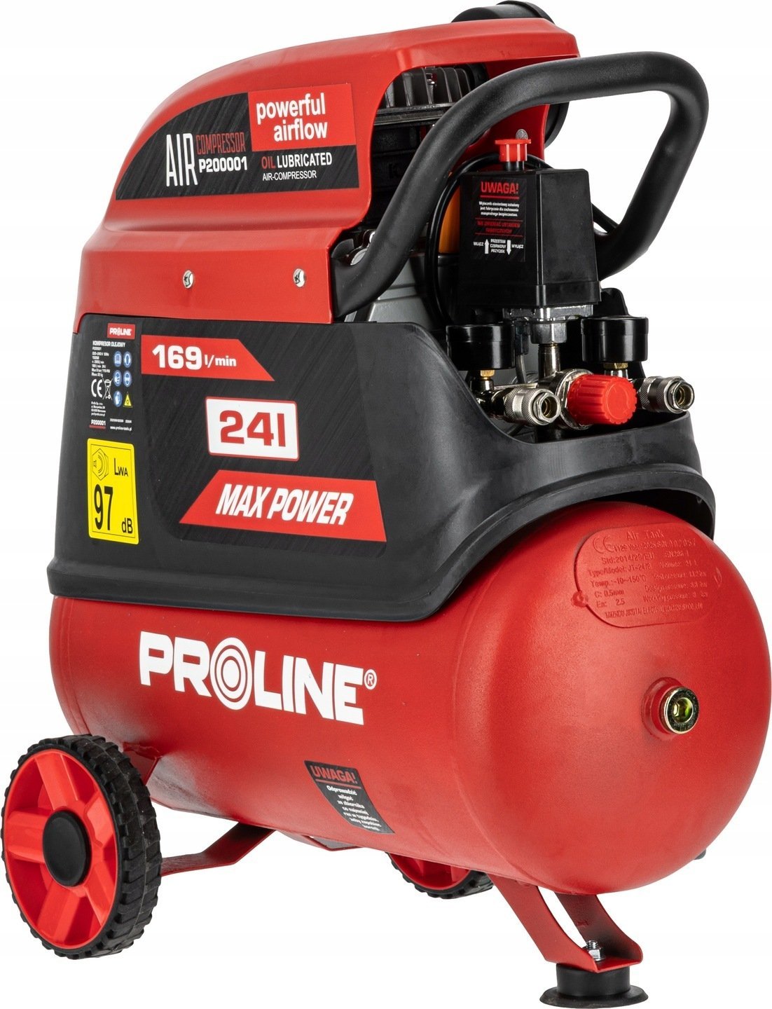 KOMPRESOR BEZOLEJOWY 24L, 750W/1KM, 8BAR, 167L/MIN PROLINE