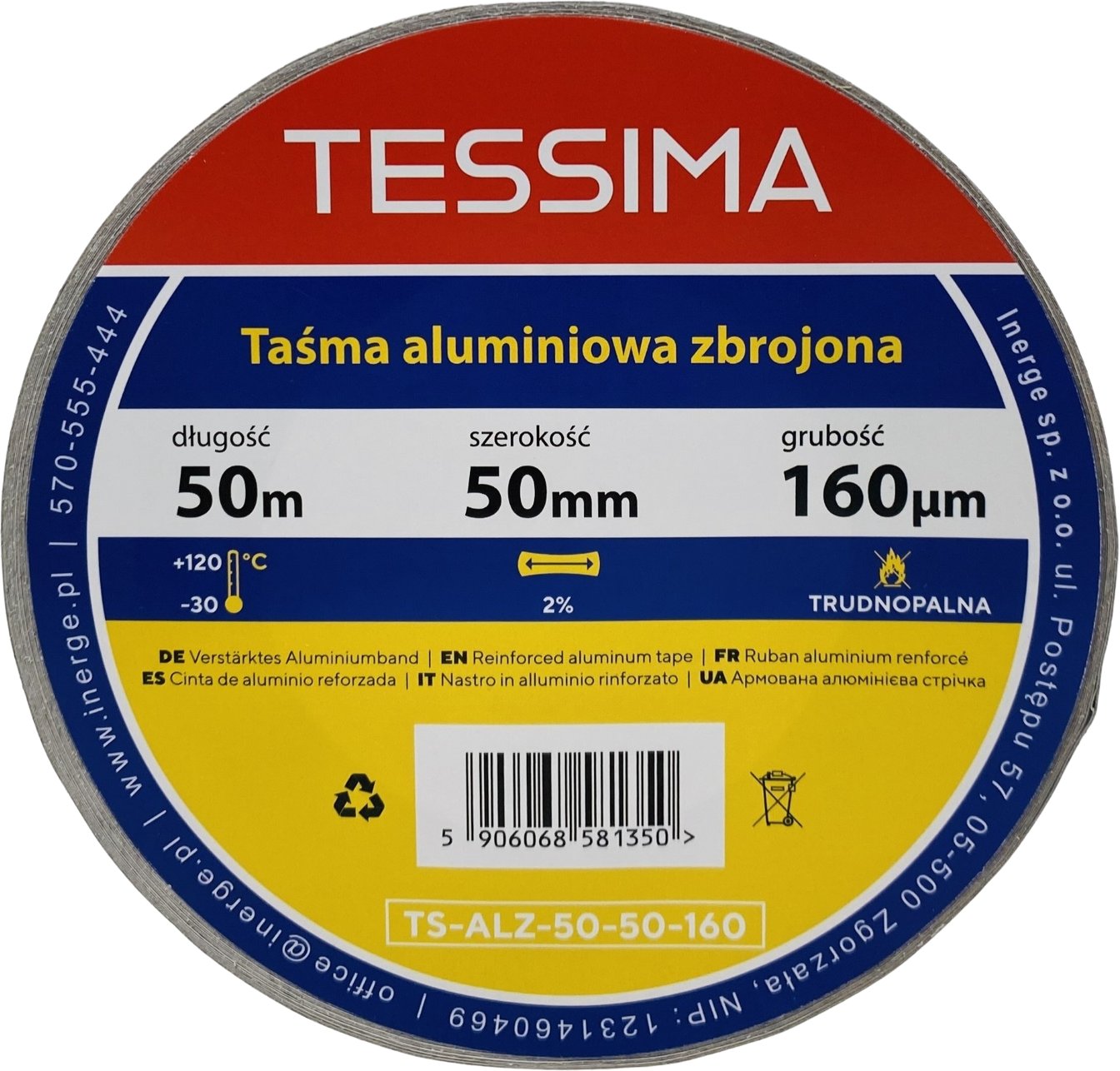Taśma aluminiowa zbrojona 50m 50mm 0.160mm TESSIMA