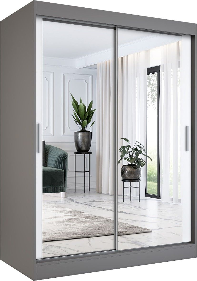 MKPOL Szafa przesuwna MODUO COMFORT 150 antracyt/biała mat z dwoma lustrami