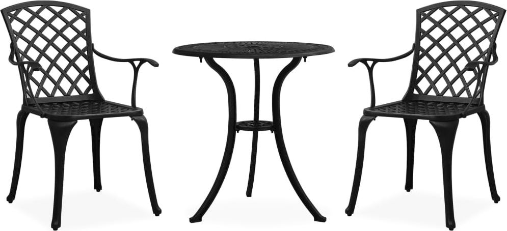 vidaXL Zestaw mebli bistro ze stopu aluminium, czarny 3-cz.