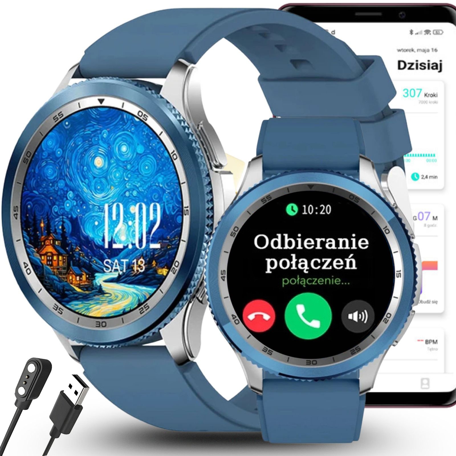 Smartwatch AMOLED Rozmowy Bluetooth Puls Ciśnienie Sport