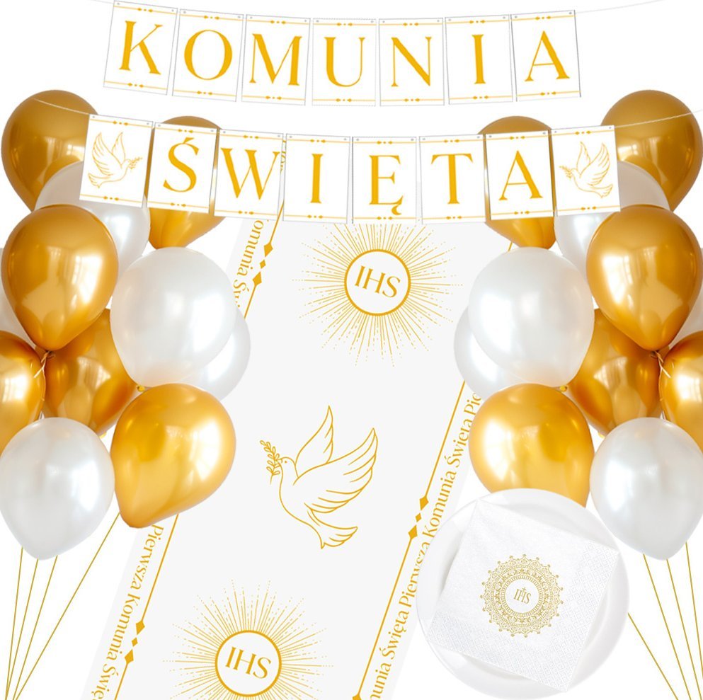 Dekoracje Bieżnik Komunijny Balony Serwetki Ozdobne Na Stół Komunia Święta
