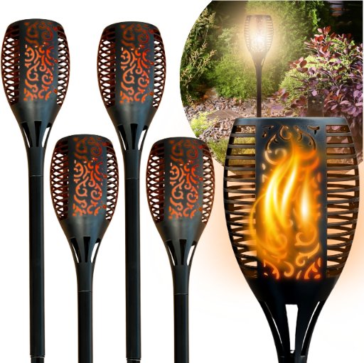 BLIXTAR 4X Ogrodowa Duża Lampa Solarna LED 96, Wbijana Pochodnia Płomień Latarnia zestaw
