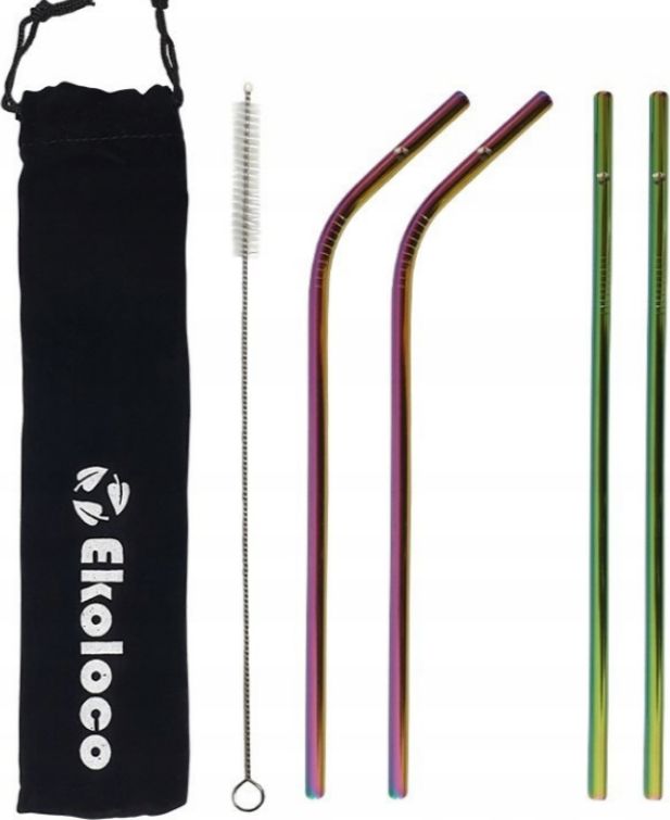 Ekoloco Metalowe słomki 4 szt. tęczowe