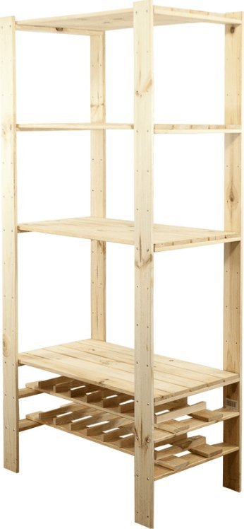 Wamar-Sosenka MAXI Regał Drewniany 166,4x80x50 cm 4 Półki ażurowe 2 Półki na butelki Surowy Drewno sosnowe Naturalny MAXI-RW-4MA / Wamar-Sosenka