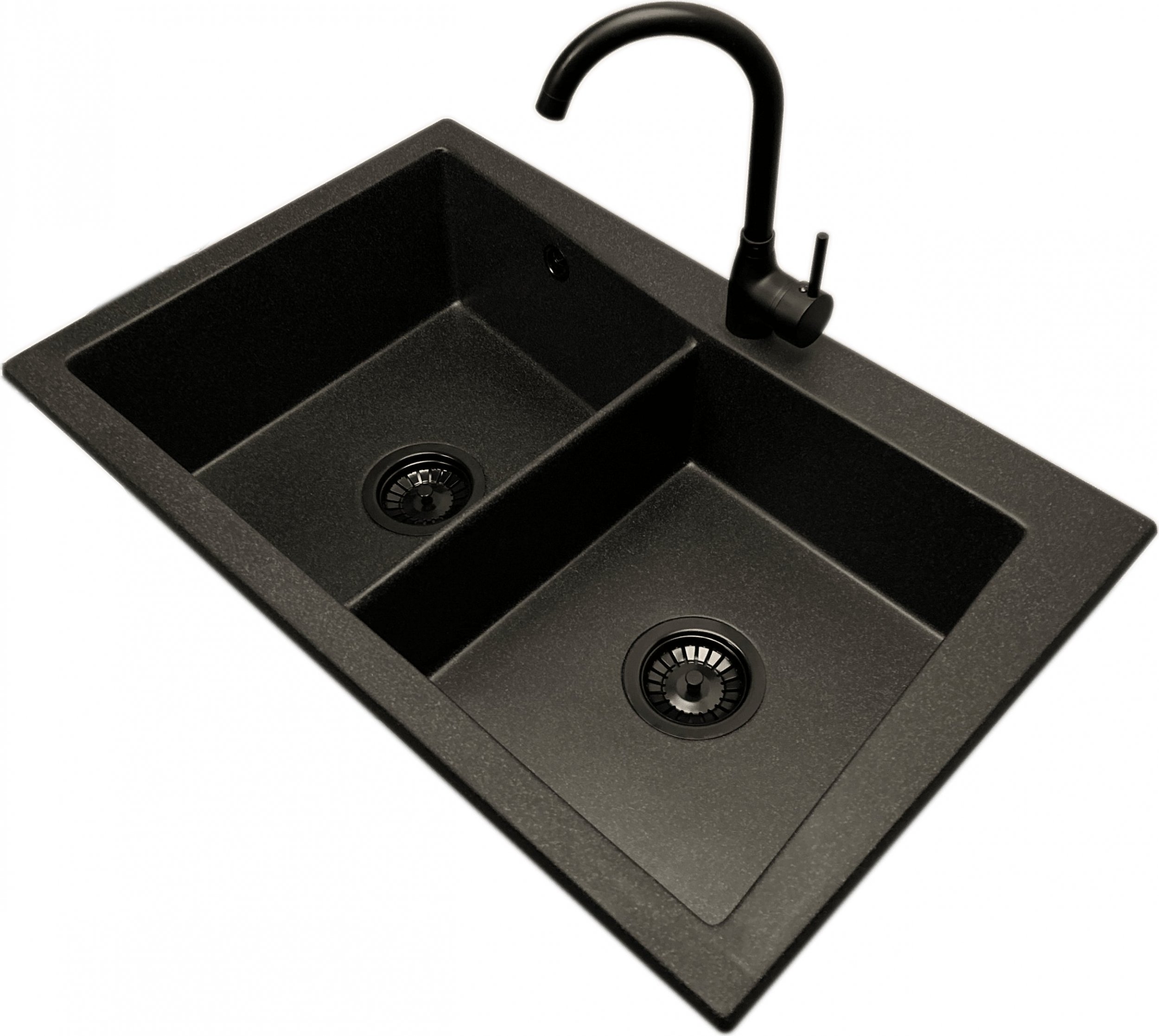 Zlewozmywak PREHNIT Zlewozmywak 2 komorowy EVOLUTION grafit + bateria czarna LUNA