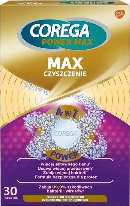 Corega COREGA Max Czyszczenie tabletki do czyszczenia protez zębowych 30szt